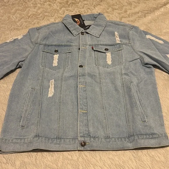 Alliance Fashion Distressed Denim Jacket Sz X-Large - Picture 4 of 7